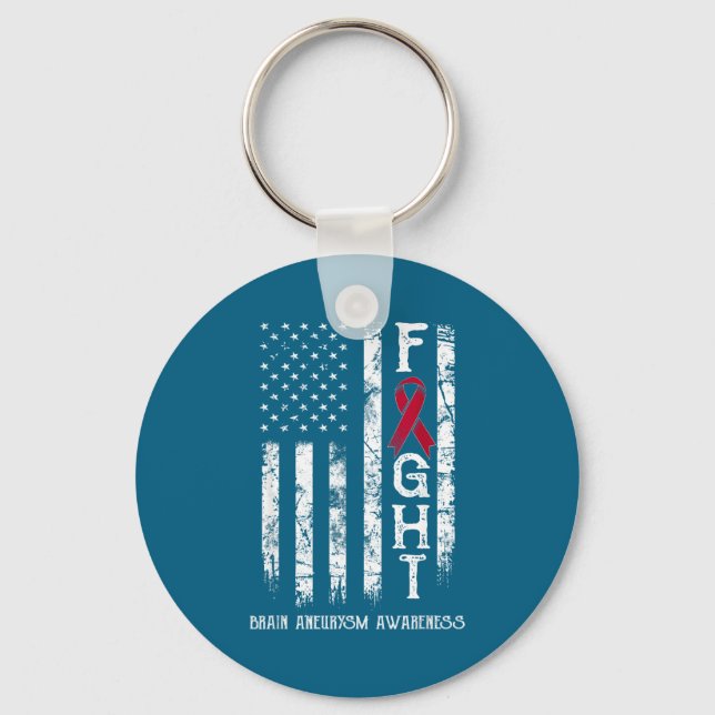 Brain aneurysm warrior us flag keychain (Front)