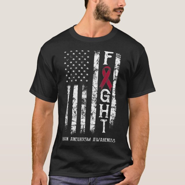 Brain Aneurysm Warrior Us Flag  T-Shirt (Front)