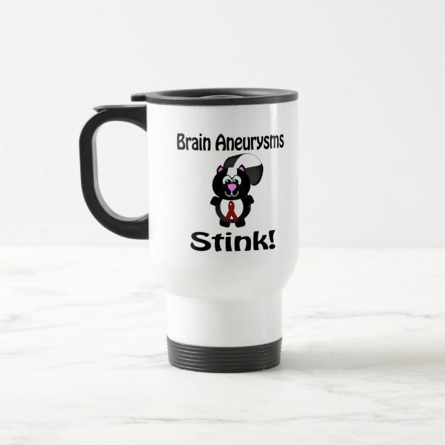 Brain Aneurysms Stink Skunk Awareness Design Travel Mug (Left)