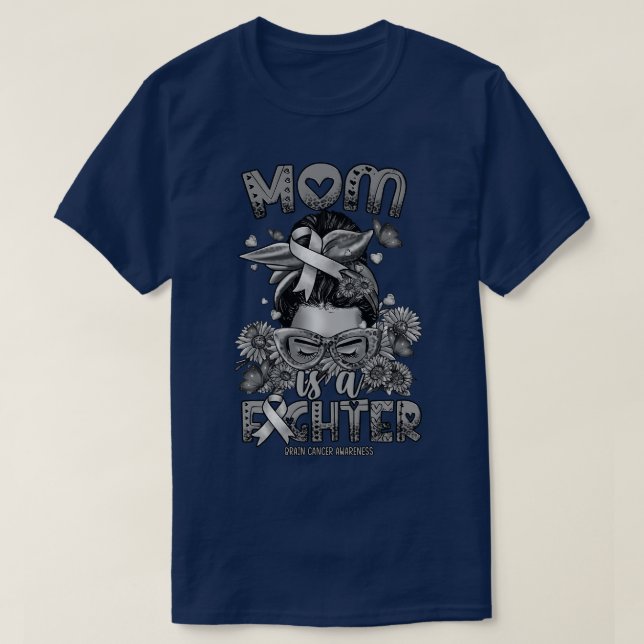 Brain Awareness Mom fighter messy bun T-Shirt (Design Front)