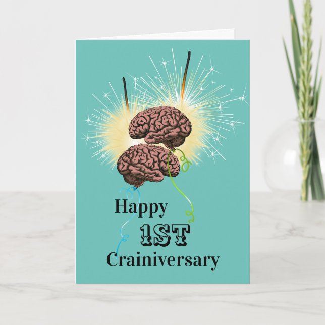 Brain balloons sparklers crainiversary celebration card (Front)