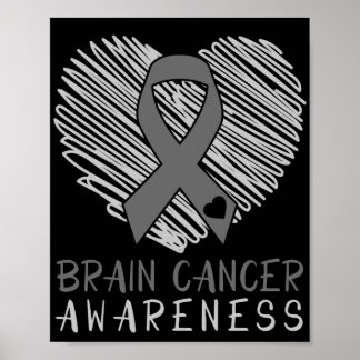 Brain Cancer Awareness  Brain Tumor Gray Ribbon Poster