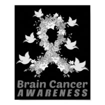 Brain Cancer Awareness  Brain Tumor Gray Ribbon Poster