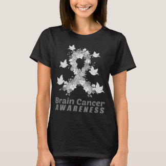 Brain Cancer Awareness  Brain Tumor Gray Ribbon T-Shirt