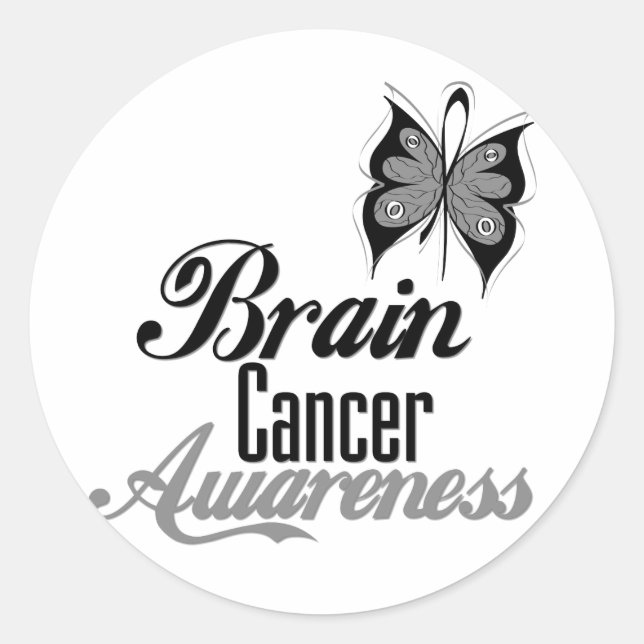 Brain Cancer Awareness Butterfly Classic Round Sticker (Front)