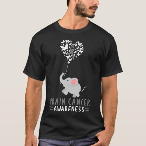 Brain Cancer Awareness Elephant  Brain Tumor Gray T_Shirt