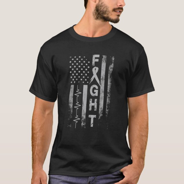 Brain Cancer Awareness Fight American Flag Gifts T-Shirt (Front)
