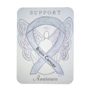 Brain Cancer Awareness Gray Ribbon Angel Magnets