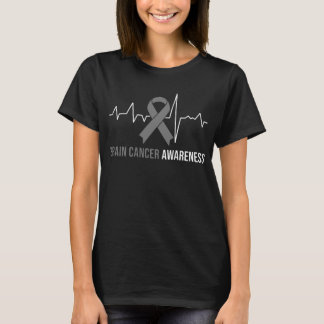 Brain Cancer Awareness Heartbeat Brain Tumor Gray T-Shirt
