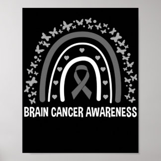 Brain Cancer Awareness Rainbow  Brain Tumor Gray Poster