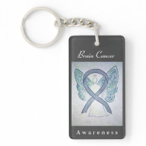 Brain Cancer Awareness Ribbon Angel Art Keychains