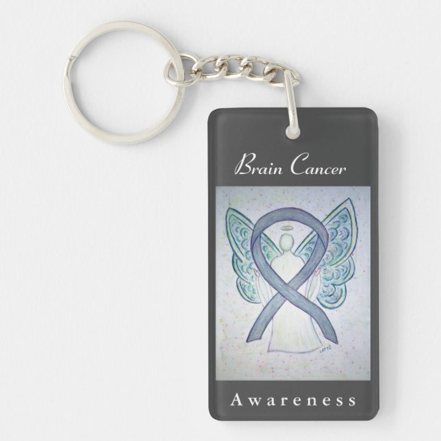 Brain Cancer Awareness Ribbon Angel Art Keychains (Front)