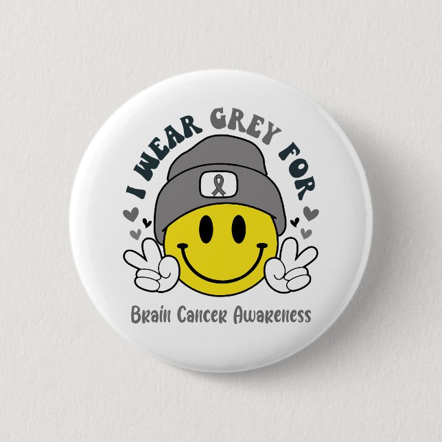 Brain Cancer Awareness Ribbon Support Gifts Button (Front)