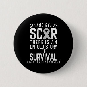 Brain Cancer Awareness Survivor Grey Ribbon Brain Button