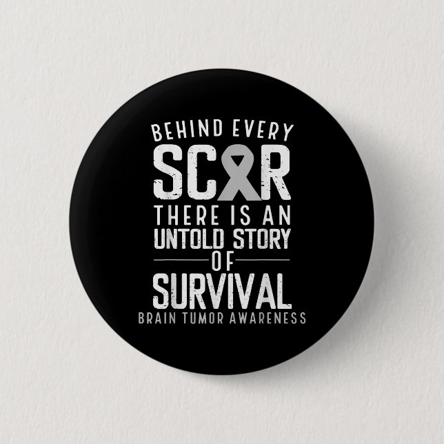 Brain Cancer Awareness Survivor Grey Ribbon Brain  Button (Front)