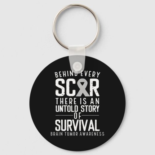 Brain Cancer Awareness Survivor Grey Ribbon Brain  Keychain