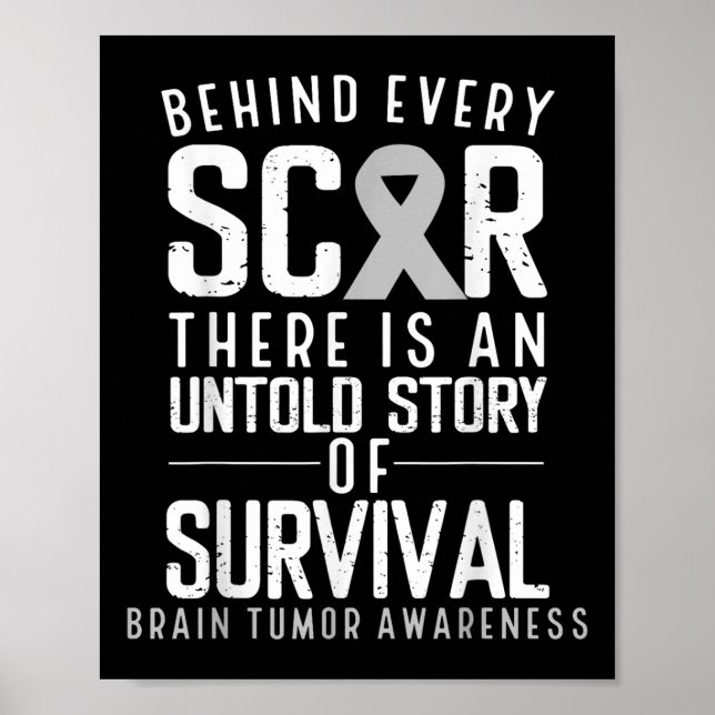 Brain Cancer Awareness Survivor Grey Ribbon Brain  Poster (Front)