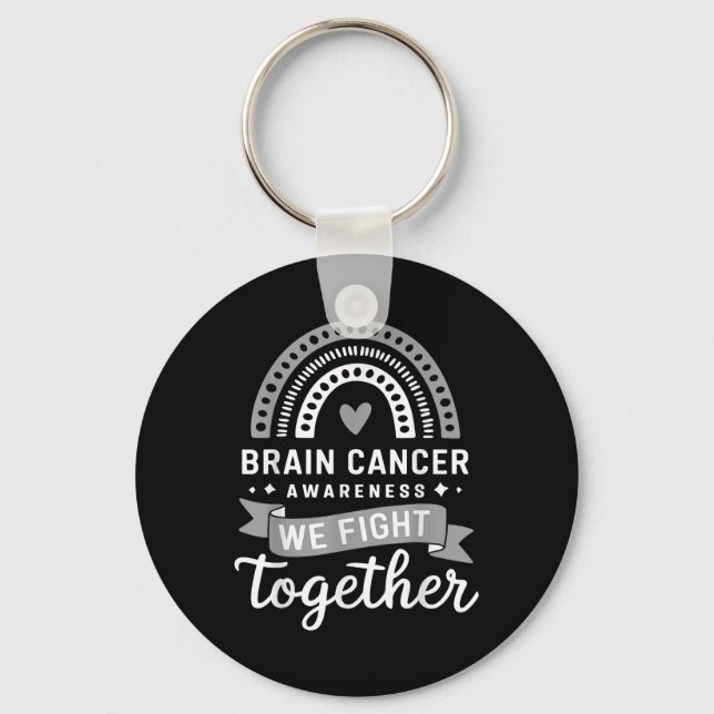 Brain Cancer Awareness We Fight Together Brain Can Keychain (Front)