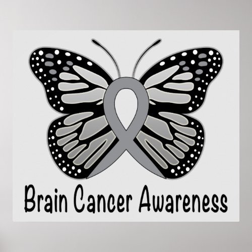 Brain Cancer Butterfly Awareness Ribbon Poster