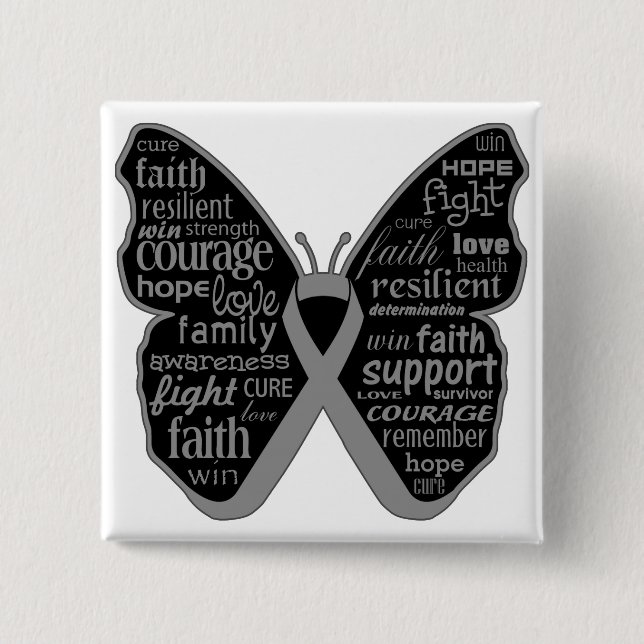 Brain Cancer Butterfly Collage of Words Button (Front)