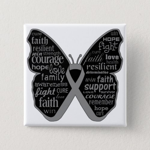 Brain Cancer Butterfly Collage of Words Button