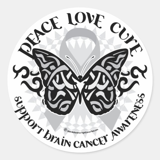 Brain Cancer Butterfly Tribal Classic Round Sticker (Front)