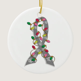 Brain Cancer Christmas Lights Ribbon Ceramic Ornament