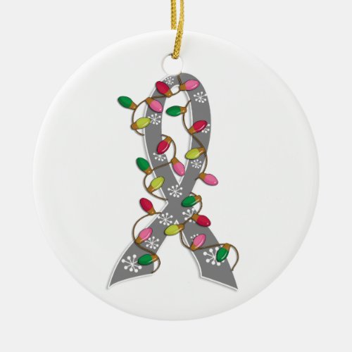 Brain Cancer Christmas Lights Ribbon Ceramic Ornament