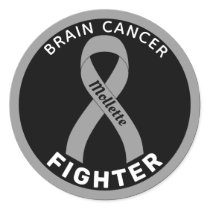 Brain Cancer Fighter Ribbon Black Round Sticker