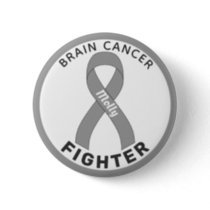 Brain Cancer Fighter Ribbon White Button