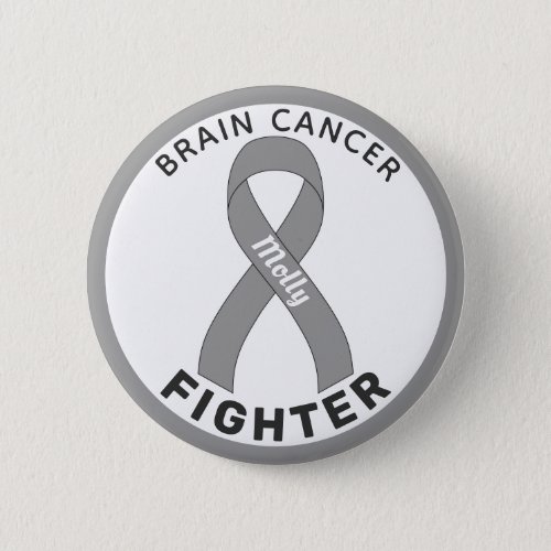 Brain Cancer Fighter Ribbon White Button