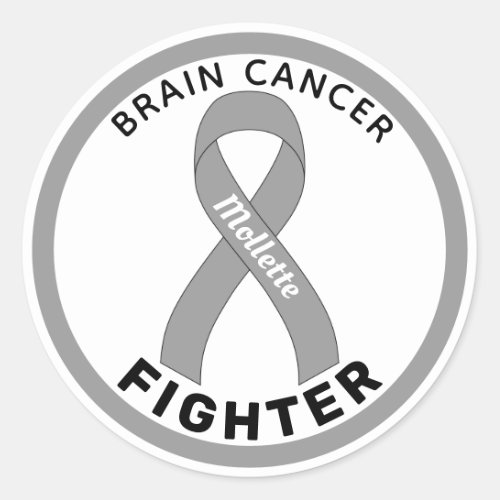 Brain Cancer Fighter Ribbon White Round Sticker