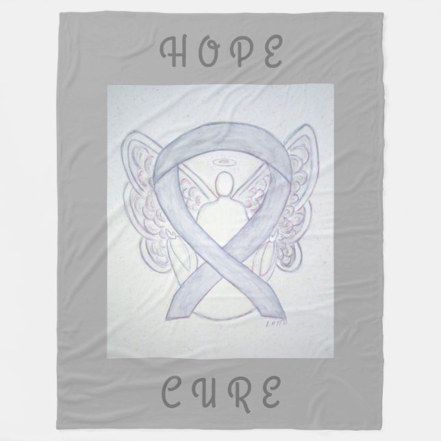 Brain Cancer Gray Awareness Ribbon Angel Blanket (Front)