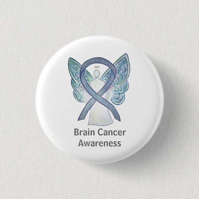 Brain Cancer Gray Awareness Ribbon Angel Pin (Front)