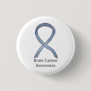 Brain Cancer Gray Awareness Ribbon Button Pin