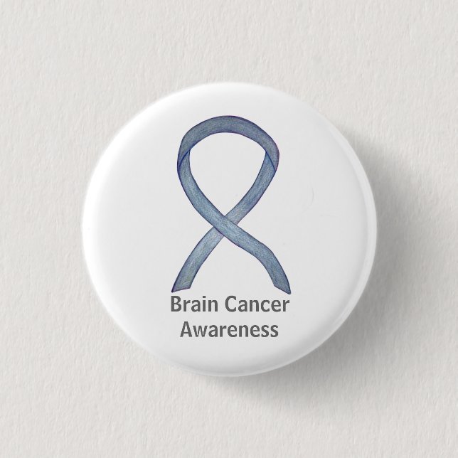 Brain Cancer Gray Awareness Ribbon Button Pin (Front)