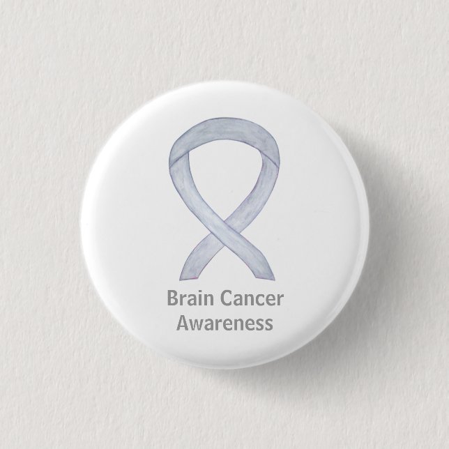 Brain Cancer Gray Awareness Ribbon Button Pin (Front)