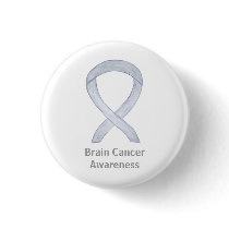 Brain Cancer Gray Awareness Ribbon Button Pin