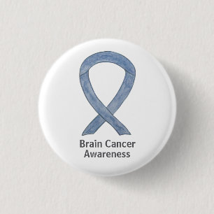 Brain Cancer Gray Awareness Ribbon Button Pins