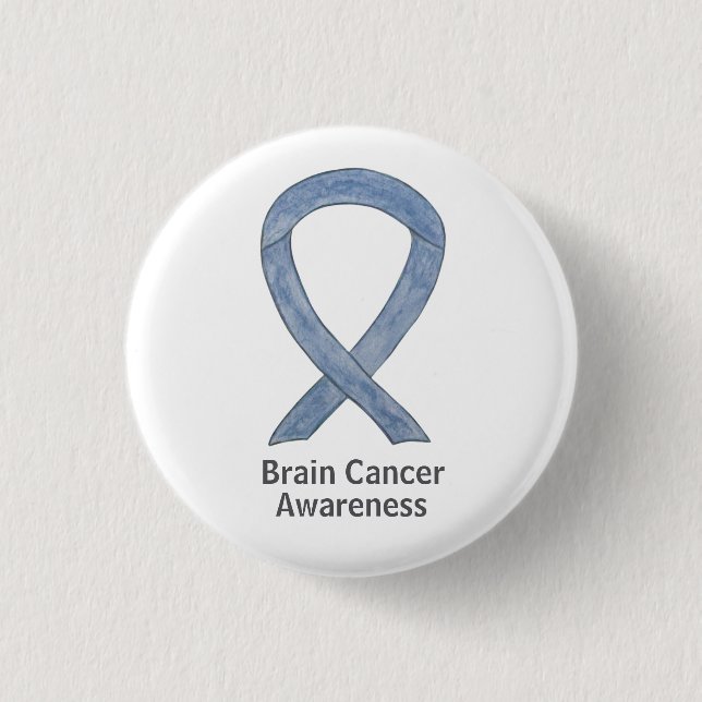 Brain Cancer Gray Awareness Ribbon Button Pins (Front)