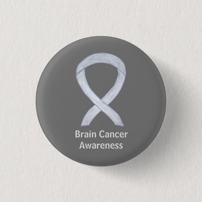 Brain Cancer Gray Awareness Ribbon Button Pins (Front)