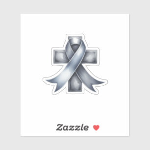 Brain Cancer Grey Ribbon with Cross Sticker