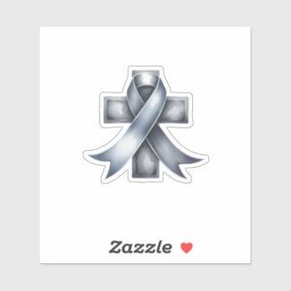 Brain Cancer Grey Ribbon with Cross Sticker