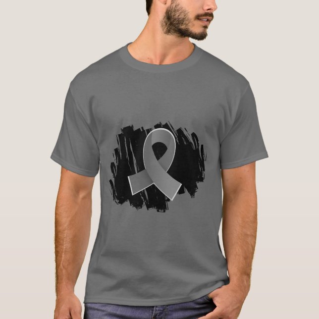 Brain Cancer Grey Ribbon With Scribble T-Shirt (Front)