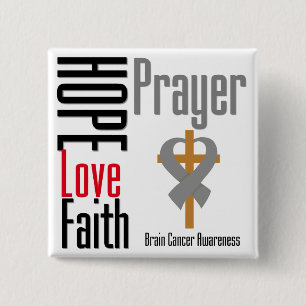 Brain Cancer Hope Love Faith Prayer Cross Button