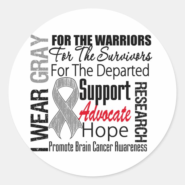 Brain Cancer I Wear Gray Ribbon TRIBUTE Classic Round Sticker (Front)