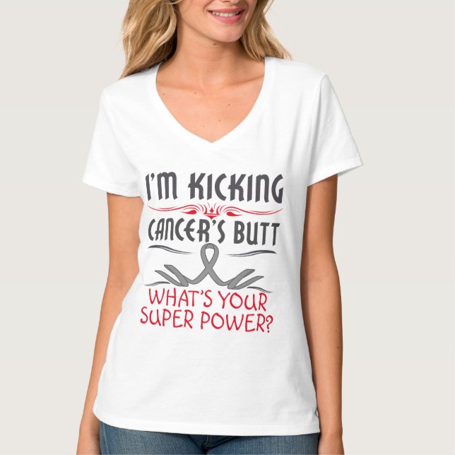 Brain Cancer Kicking Cancer Butt Super Power T-Shirt (Front)