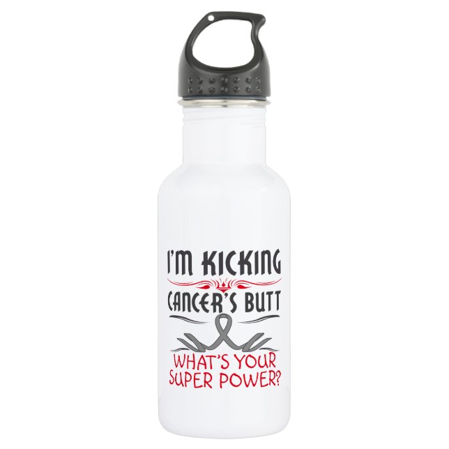 Brain Cancer Kicking Cancer Butt Super Power Water Bottle (Front)