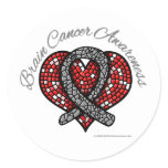 Brain Cancer Mosaic Heart Ribbon Classic Round Sticker