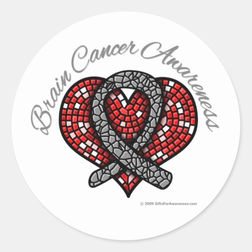 Brain Cancer Mosaic Heart Ribbon Classic Round Sticker